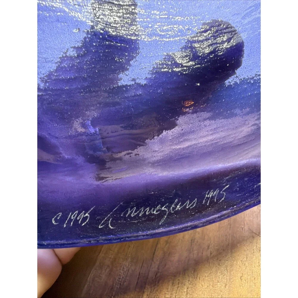 Vintage Annieglass 1995 Signed Fused Art Glass Purple Heart Bowl Valentine